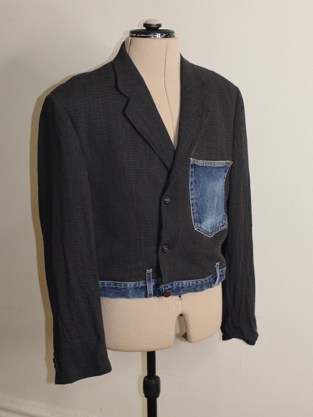 Stylish Upcycled Blazer with Denim Details